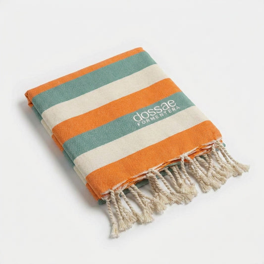 Fouta Rayas Naranja y Verde Agua