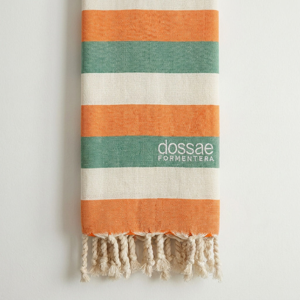 Fouta Rayas Naranja y Verde Agua