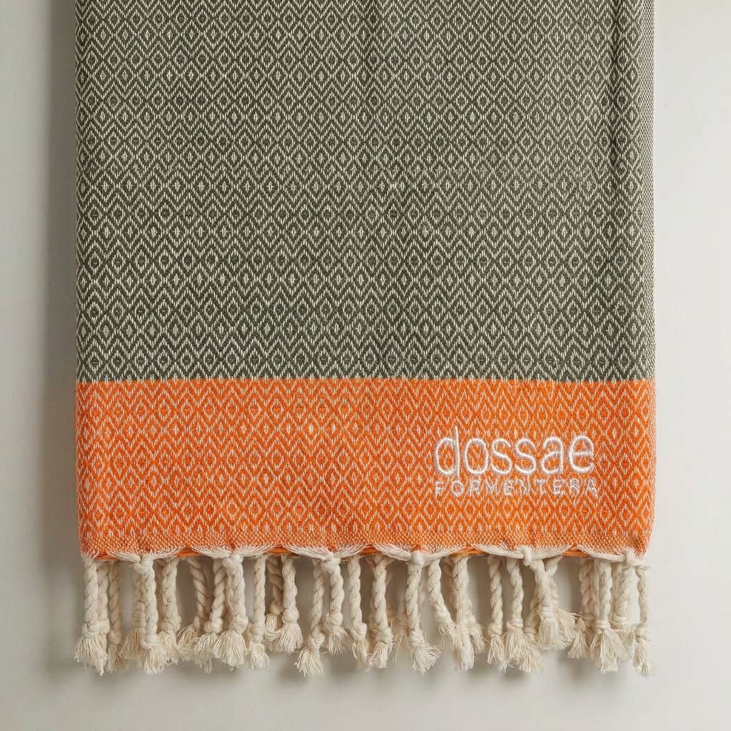 Fouta Geométrica Verde Oliva y Naranja